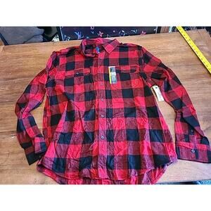 George Super Soft Men Plaid Flannel button down Shirts NWT L Red Black buffalo